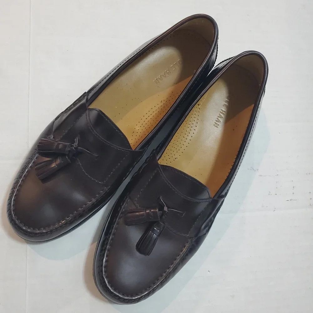 Cole Haan Mens 12D Burgundy Leather Pinch Tassel Loafers 03507 Dress Shoes